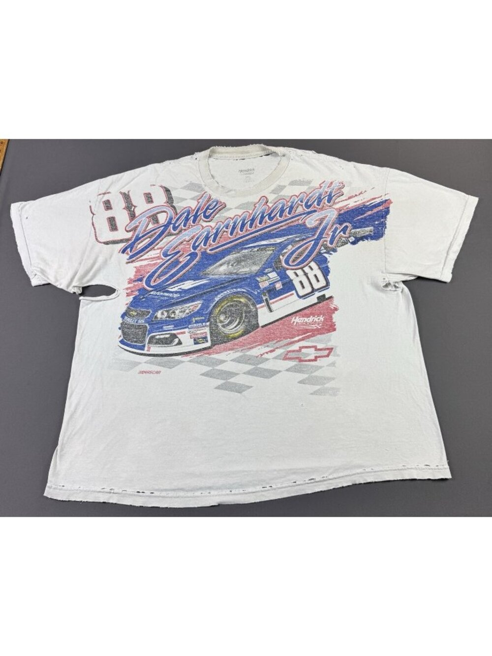 Rare Vintage Y2K Nascar Dale Earnhardt Jr AOP Chevrolet Thrashed Fade 3XL White
